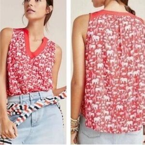 Anthropologie Maeve Red White Animal Print Novelty Top